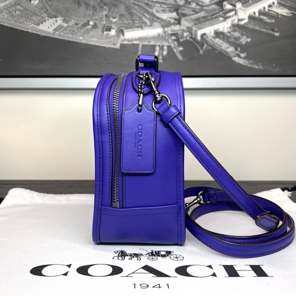 LUNCH BOX CROSSBODY PURSE BAG  IN RETRO SMOOTH PURPLE VIOLET CALF LEATHER - Picture 2 of 9